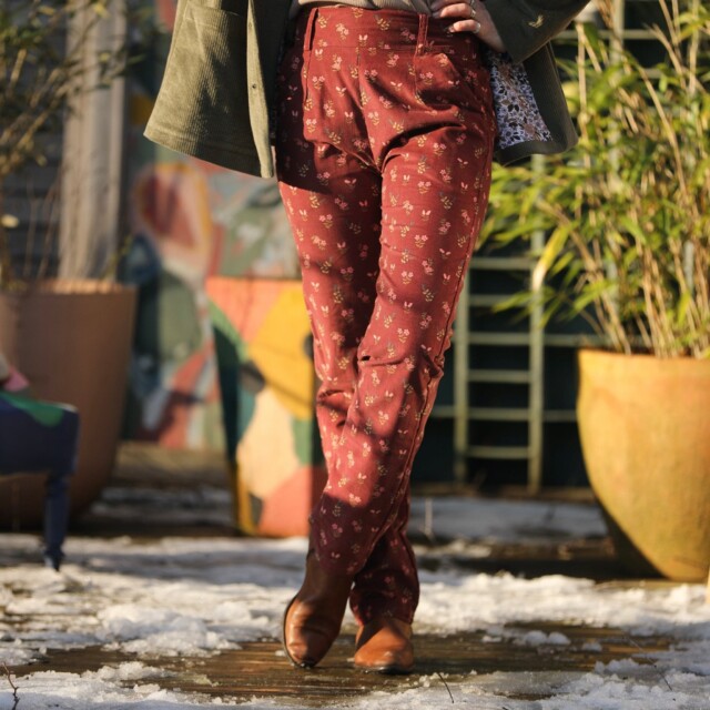 Quintessence - Pantalon Marcus - velours milleraies fleuri automnal