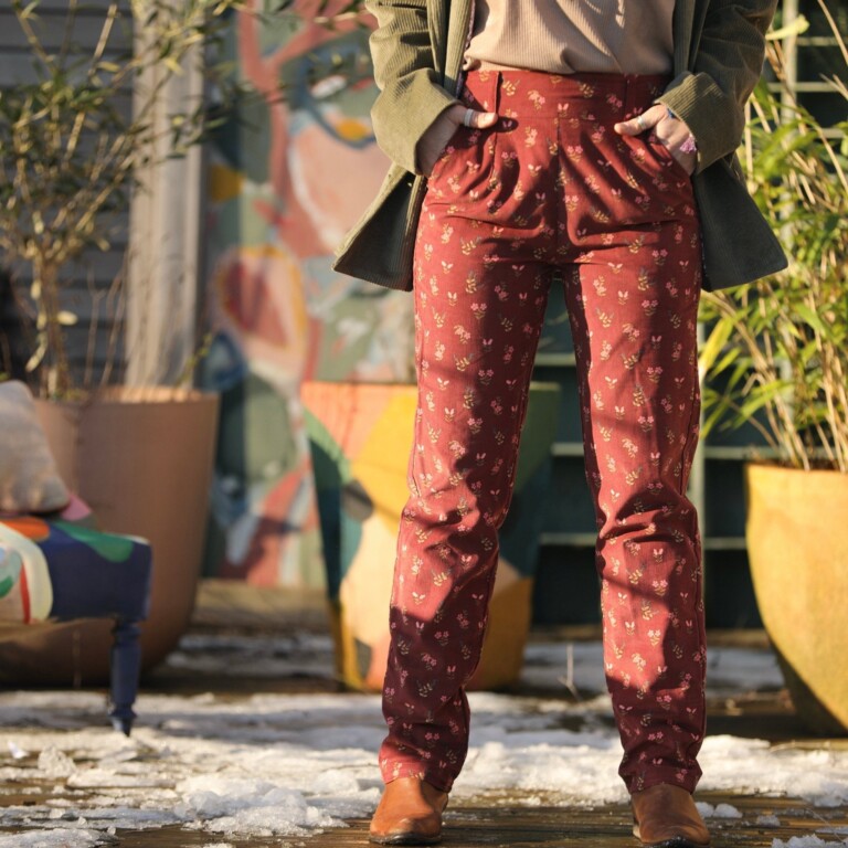 Quintessence - Pantalon Marcus - velours milleraies fleuri automnal