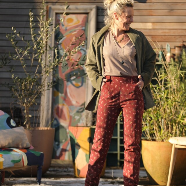 Quintessence - Pantalon Marcus - velours milleraies fleuri automnal