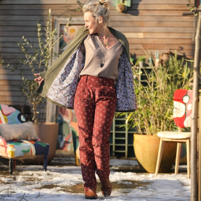 Quintessence - Pantalon Marcus - velours milleraies fleuri automnal