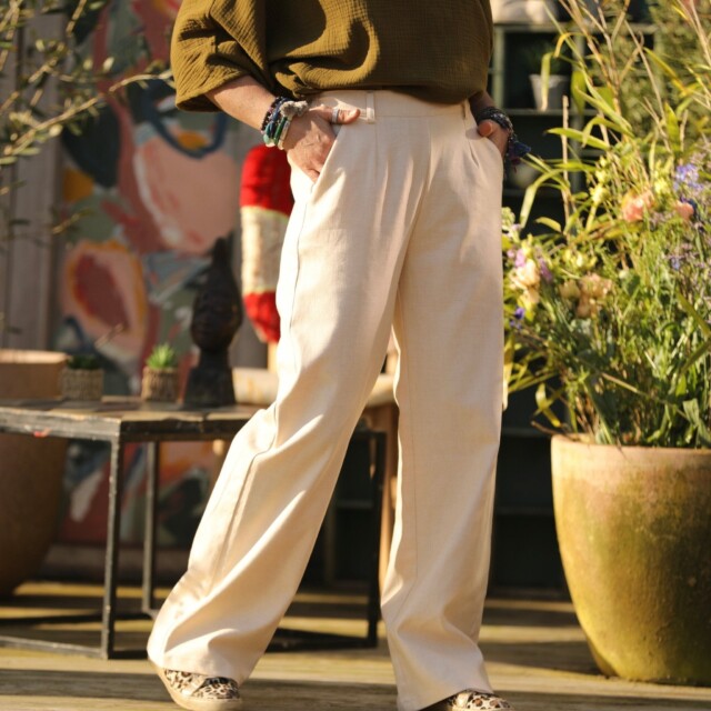 Quintessence - Pantalon Nestor coton/lin ivoire