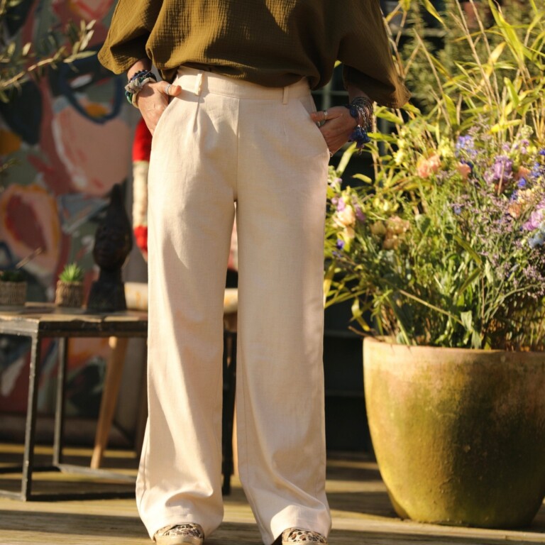 Quintessence - Pantalon Nestor coton/lin ivoire