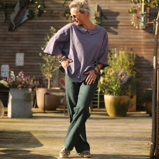 Quintessence - Pantalon Nestor lin vert émeraude