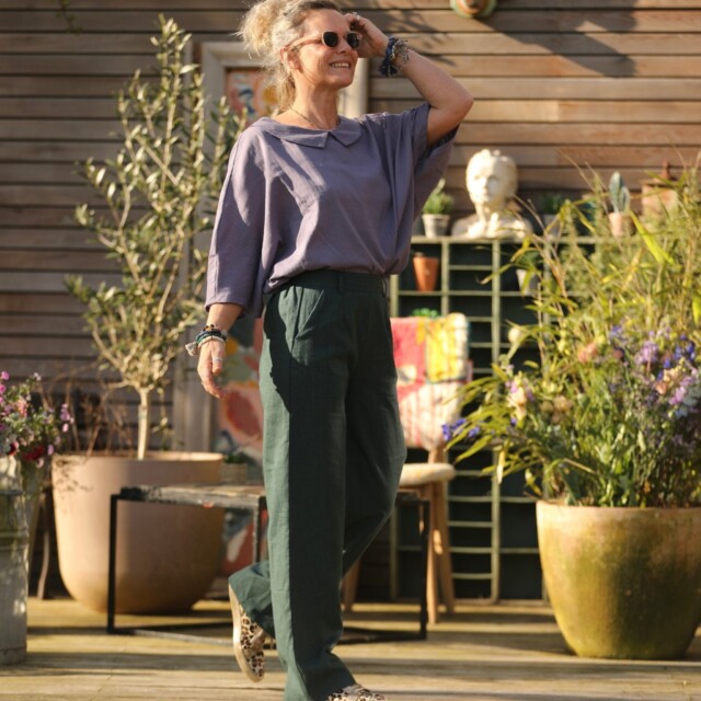 Quintessence - Pantalon Nestor lin vert émeraude