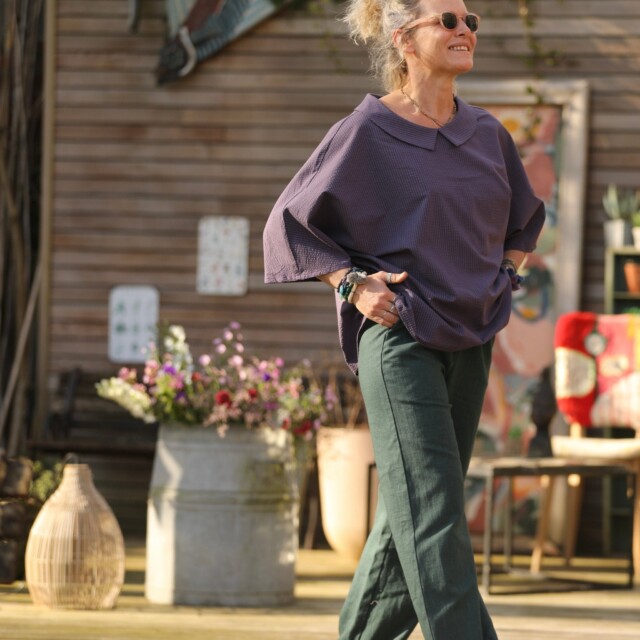 Quintessence - Pantalon Nestor lin vert émeraude