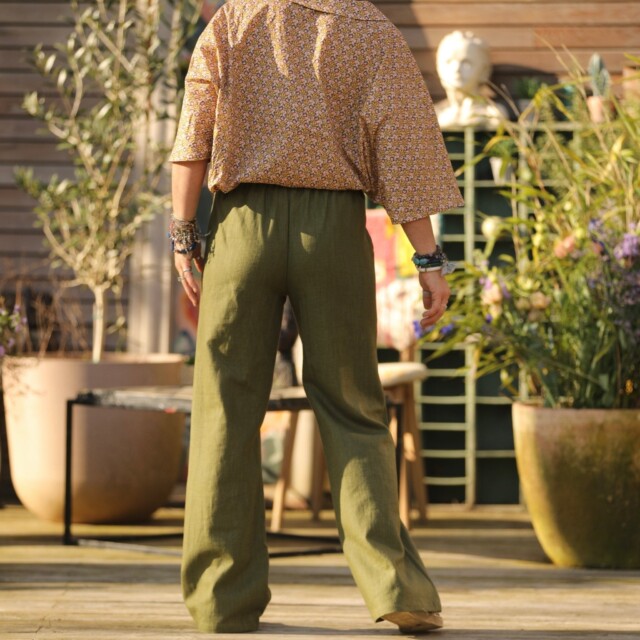 Quintessence - Pantalon Nestor lin vert lichen