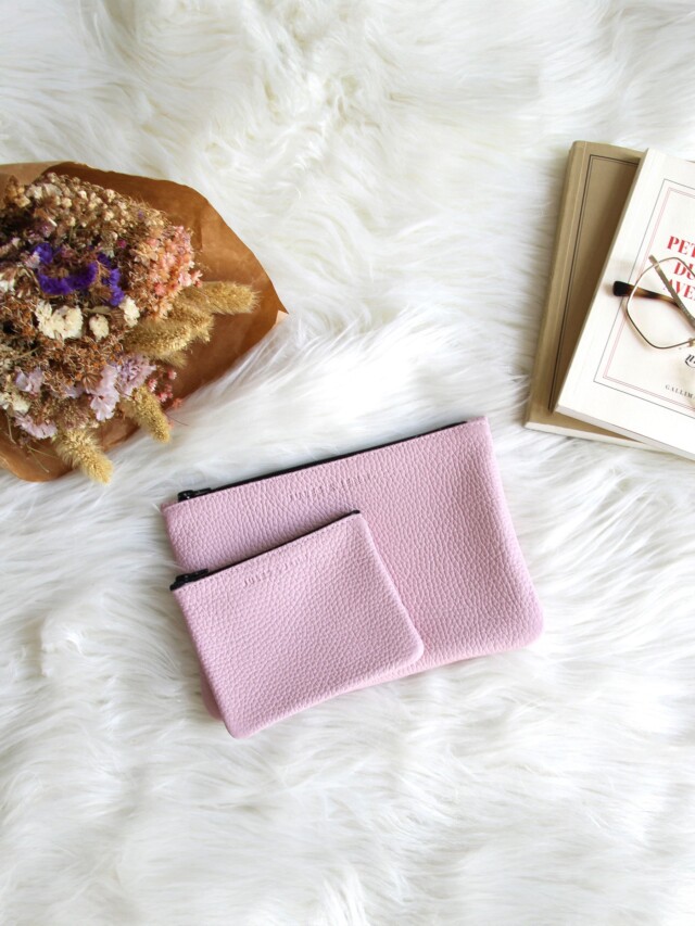 JULES & JENN - Pochette cuir grainé upcyclé rose
