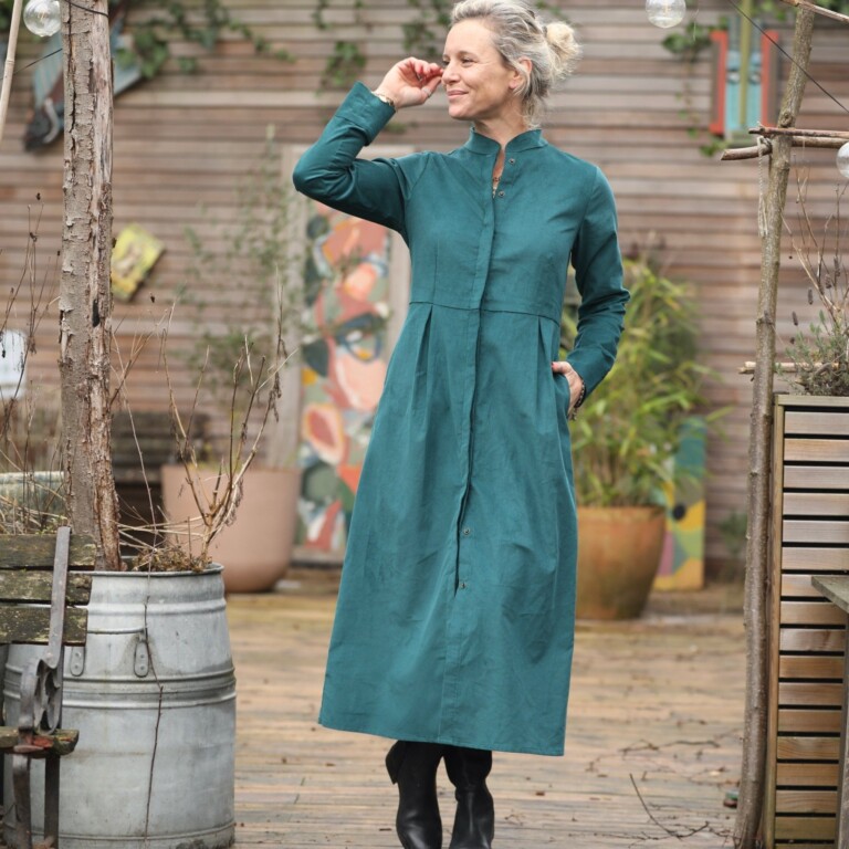 Quintessence - Robe Cyrielle - velours milleraies émeraude