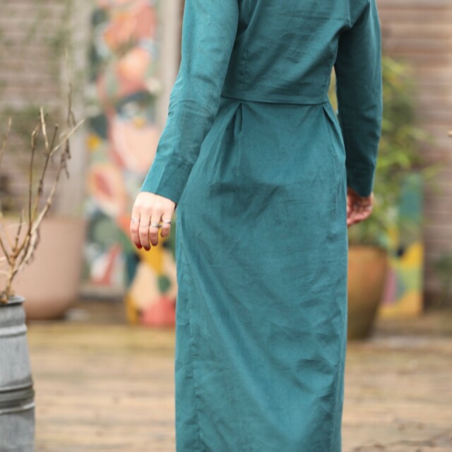 Quintessence - Robe Cyrielle - velours milleraies émeraude