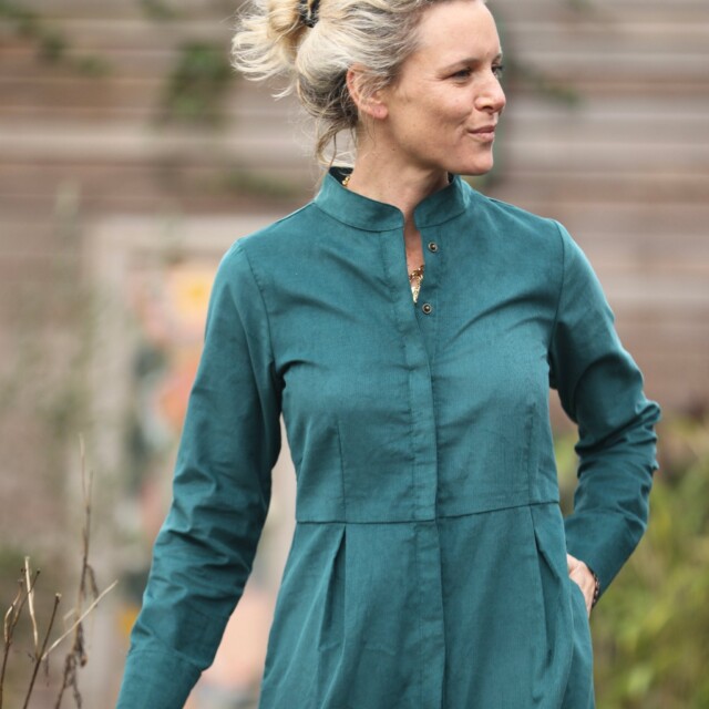 Quintessence - Robe Cyrielle - velours milleraies émeraude