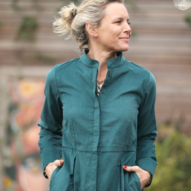 Quintessence - Robe Cyrielle - velours milleraies émeraude