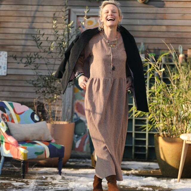 Quintessence - Robe Isis - jacquard coton/lin fleuri camel