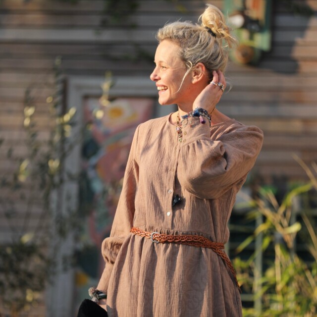 Quintessence - Robe Isis - jacquard coton/lin fleuri camel