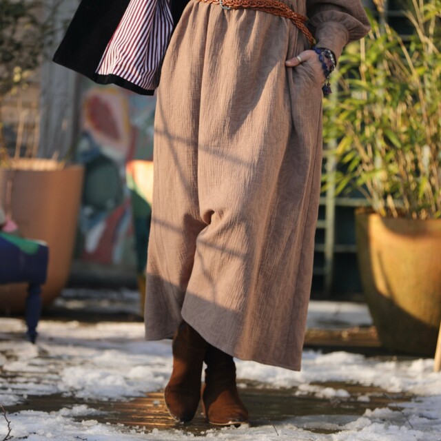 Quintessence - Robe Isis - jacquard coton/lin fleuri camel