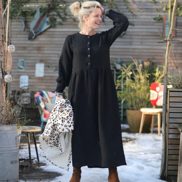 Quintessence - Robe Isis – jacquard coton/lin noir