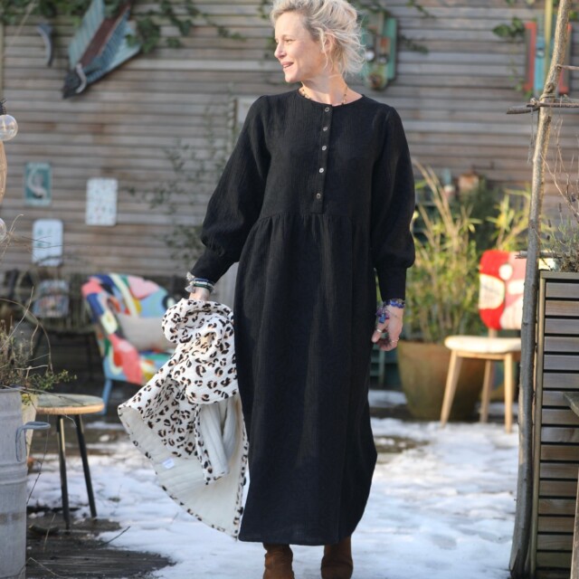 Quintessence - Robe Isis - jacquard coton/lin noir