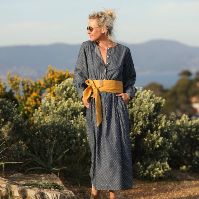 Quintessence - Robe Isis – jean bleu à pois