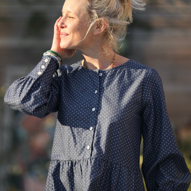 Quintessence - Robe Isis - jean bleu à pois