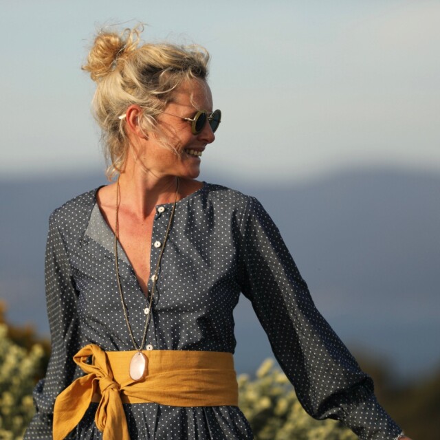 Quintessence - Robe Isis - jean bleu à pois