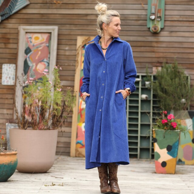 Quintessence - Robe Pensée – Velours côtelé bleu majorelle