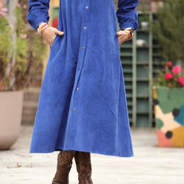 Quintessence - Robe Pensée - Velours côtelé bleu majorelle