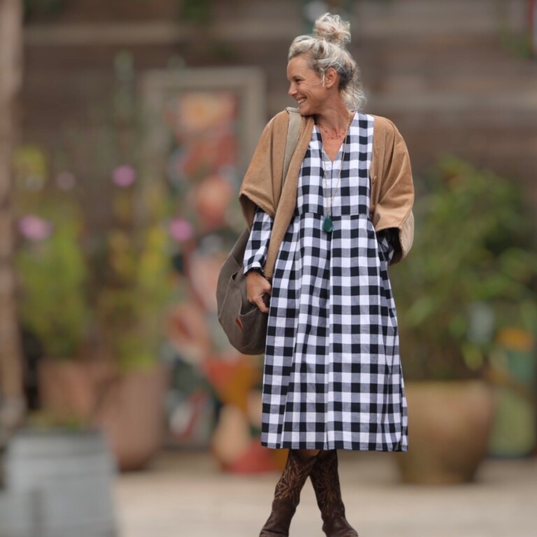 Quintessence - Robe Romane - carreaux de coton noir/blanc