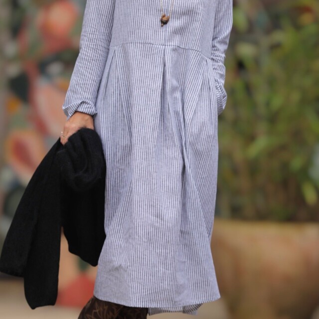 Quintessence - Robe Romane - coton/lin rayé noir/blanc