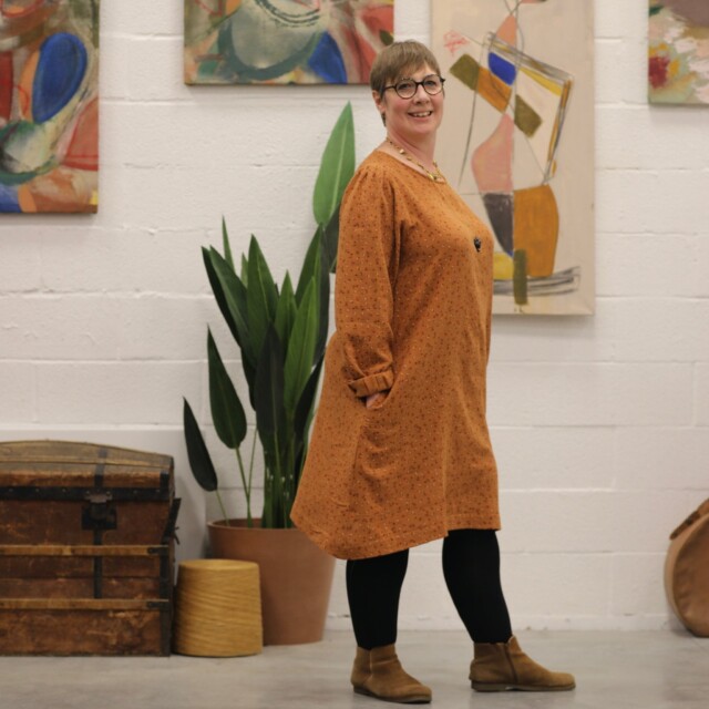 Quintessence - Robe Rosine - double gaze de coton fleurie écureuil