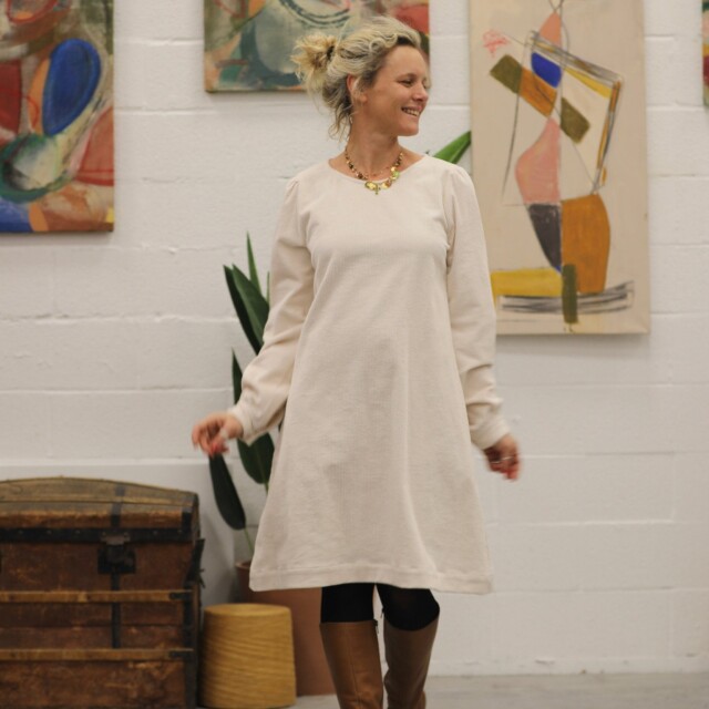 Quintessence - Robe Rosine - velours côtelé ivoire