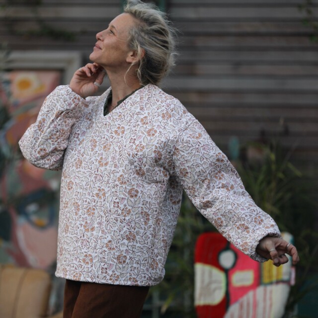 Quintessence - Sweat Gustave - coton matelassé fleuri automnal/ doublure fleuri rosé