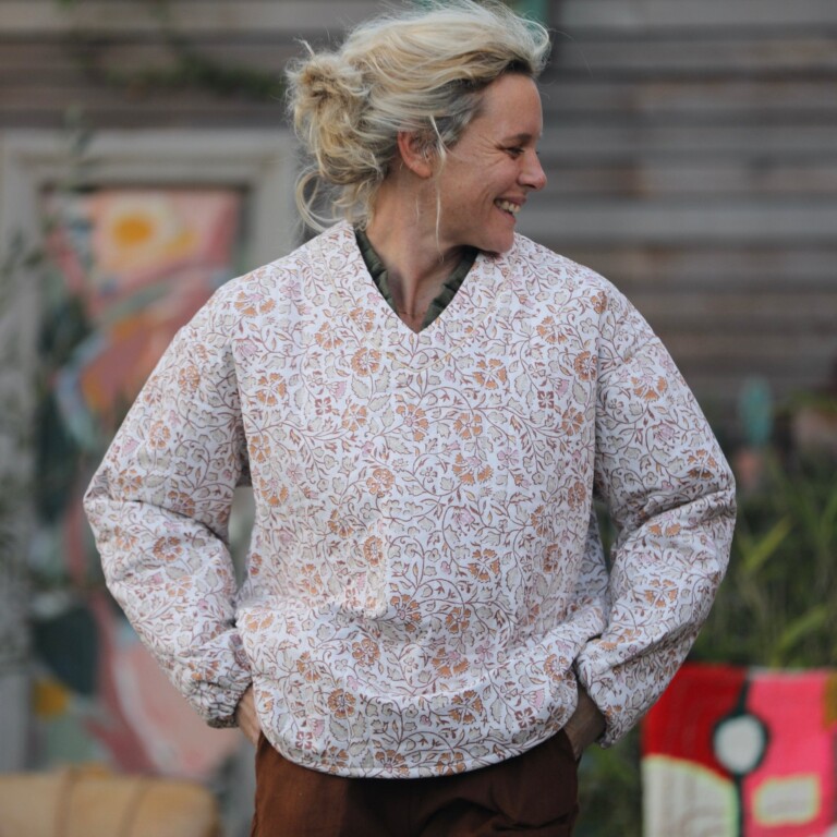 Quintessence - Sweat Gustave - coton matelassé fleuri automnal/ doublure fleuri rosé