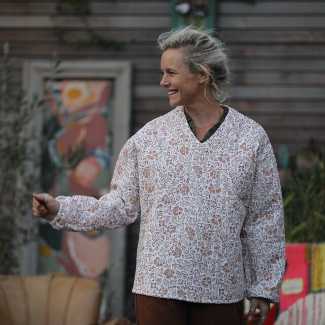 Quintessence - Sweat Gustave - coton matelassé fleuri automnal/ doublure fleuri rosé