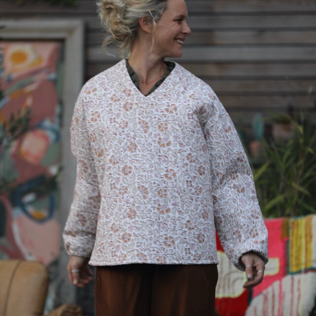 Quintessence - Sweat Gustave - coton matelassé fleuri automnal/ doublure fleuri rosé