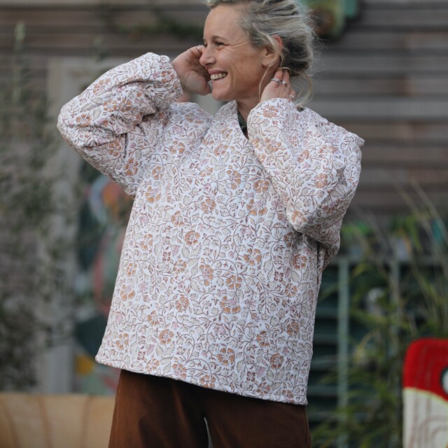 Quintessence - Sweat Gustave - coton matelassé fleuri automnal/ doublure fleuri rosé