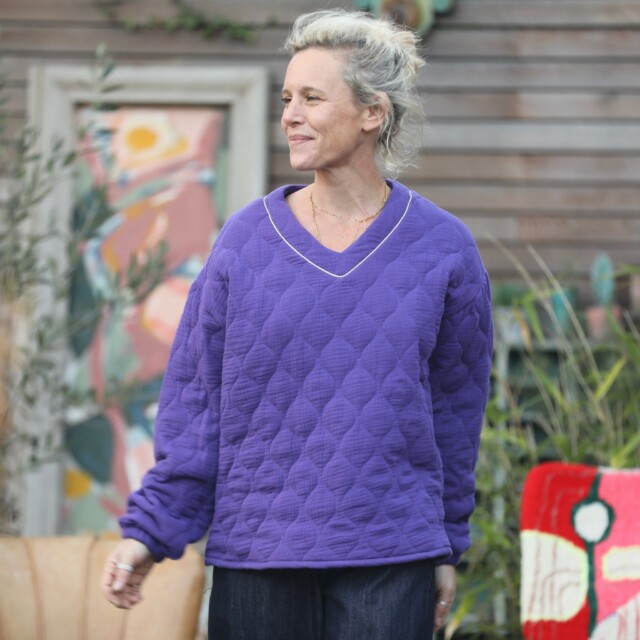Quintessence - Sweat Gustave - double gaze de coton matelassé prune