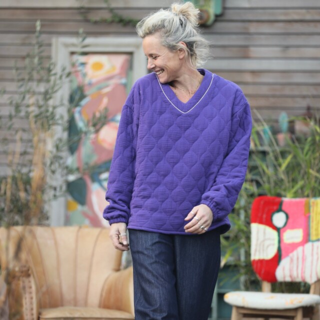 Quintessence - Sweat Gustave - double gaze de coton matelassé prune
