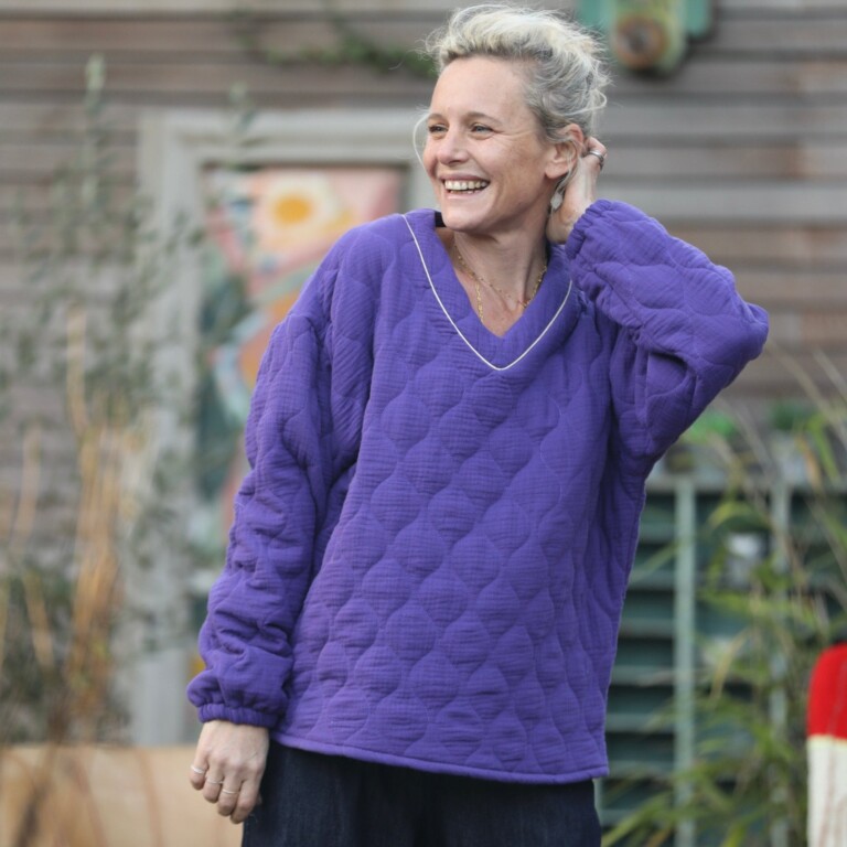 Quintessence - Sweat Gustave - double gaze de coton matelassé prune