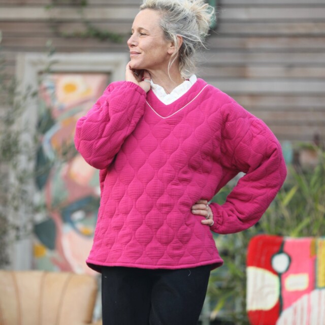 Quintessence - Sweat Gustave-  matelassé en double gaze de coton fushia