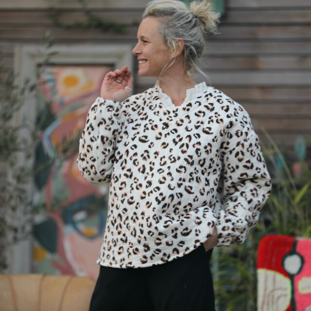 Quintessence - Sweat Gustave-  matelassé en double gaze de coton léo ivoire camel