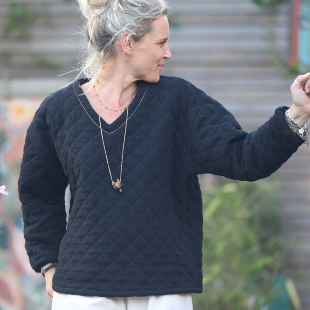 Quintessence - Sweat Gustave-  matelassé en double gaze de coton noire