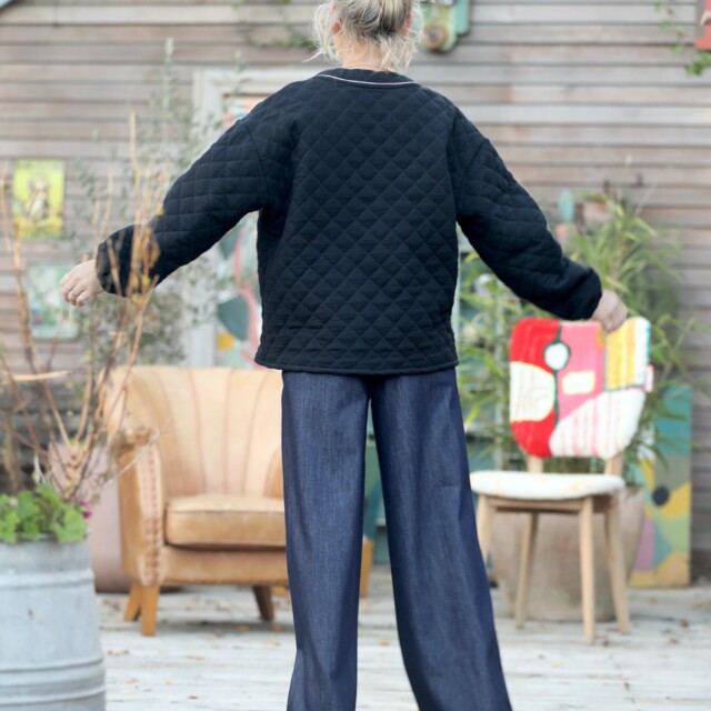 Quintessence - Sweat Gustave-  matelassé en double gaze de coton noire