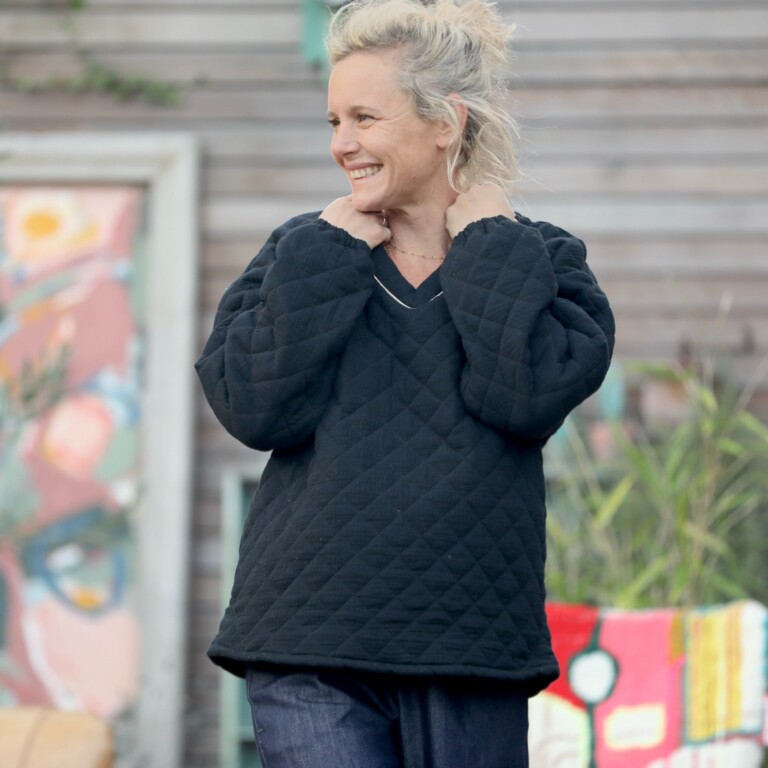 Quintessence - Sweat Gustave-  matelassé en double gaze de coton noire
