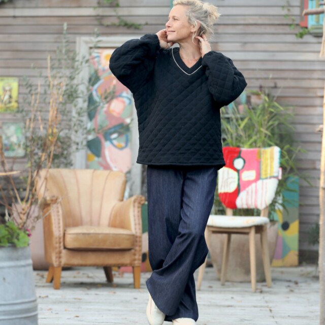 Quintessence - Sweat Gustave-  matelassé en double gaze de coton noire