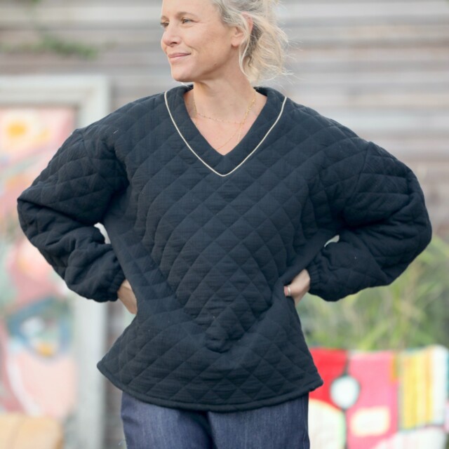 Quintessence - Sweat Gustave-  matelassé en double gaze de coton noire