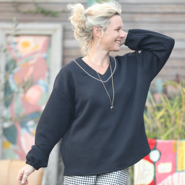 Quintessence - Sweat Gustave - molleton quadrillé noir