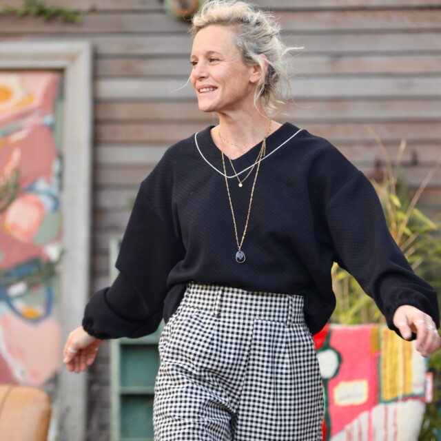 Quintessence - Sweat Gustave - molleton quadrillé noir