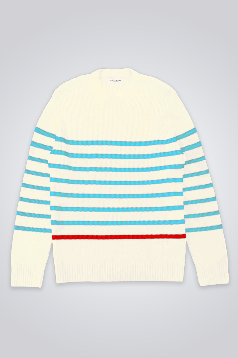 Cézembre - Pull rayé en laine - CHEVRETS - Écru-ciel / XL