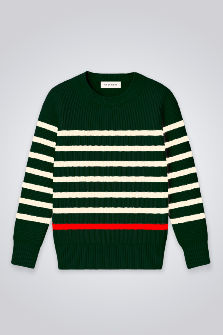 Cézembre - Pull rayé en laine - CHEVRETS - Sapin-écru / XL