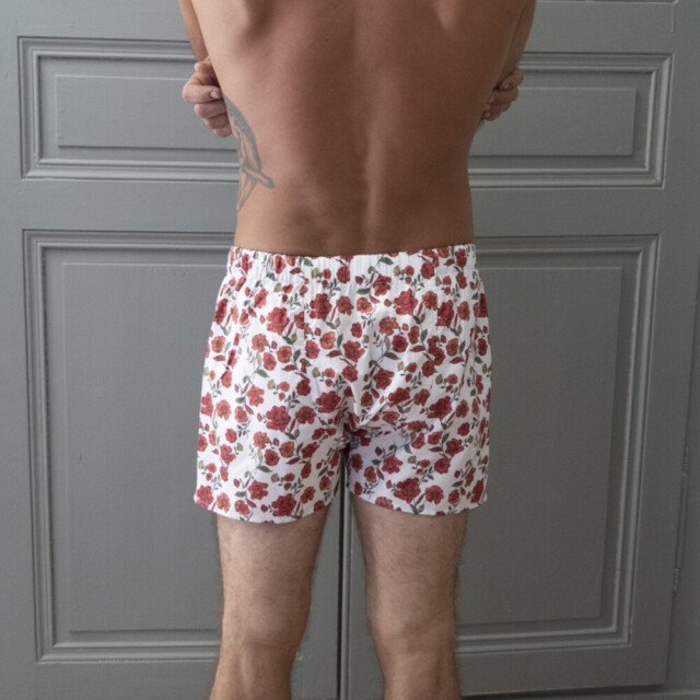 Fleurs Pois & Cie - Caleçon 100% coton coupe américaine  made in France. - Rouge/Blanc/vert foncé/vert clair