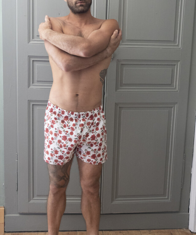 Fleurs Pois et Cie - Caleçon coupe anglaise 100% coton made in France – Rouge/Blanc/vert foncé/vert clair